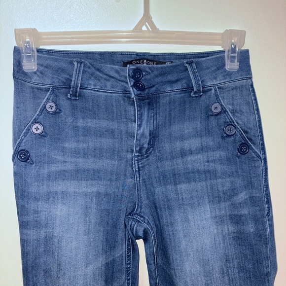 One 5 One High Rise Blue Jeans with Button Detail - Picture 1 of 5